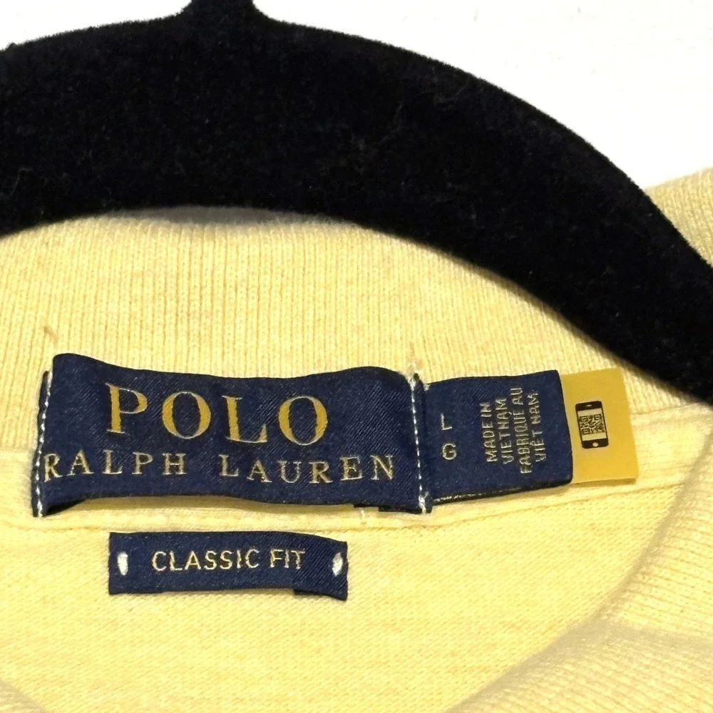Polo Ralph Lauren Men Polo Shirt L 2‎ Button Yellow Short Sleeve Classic Preppy